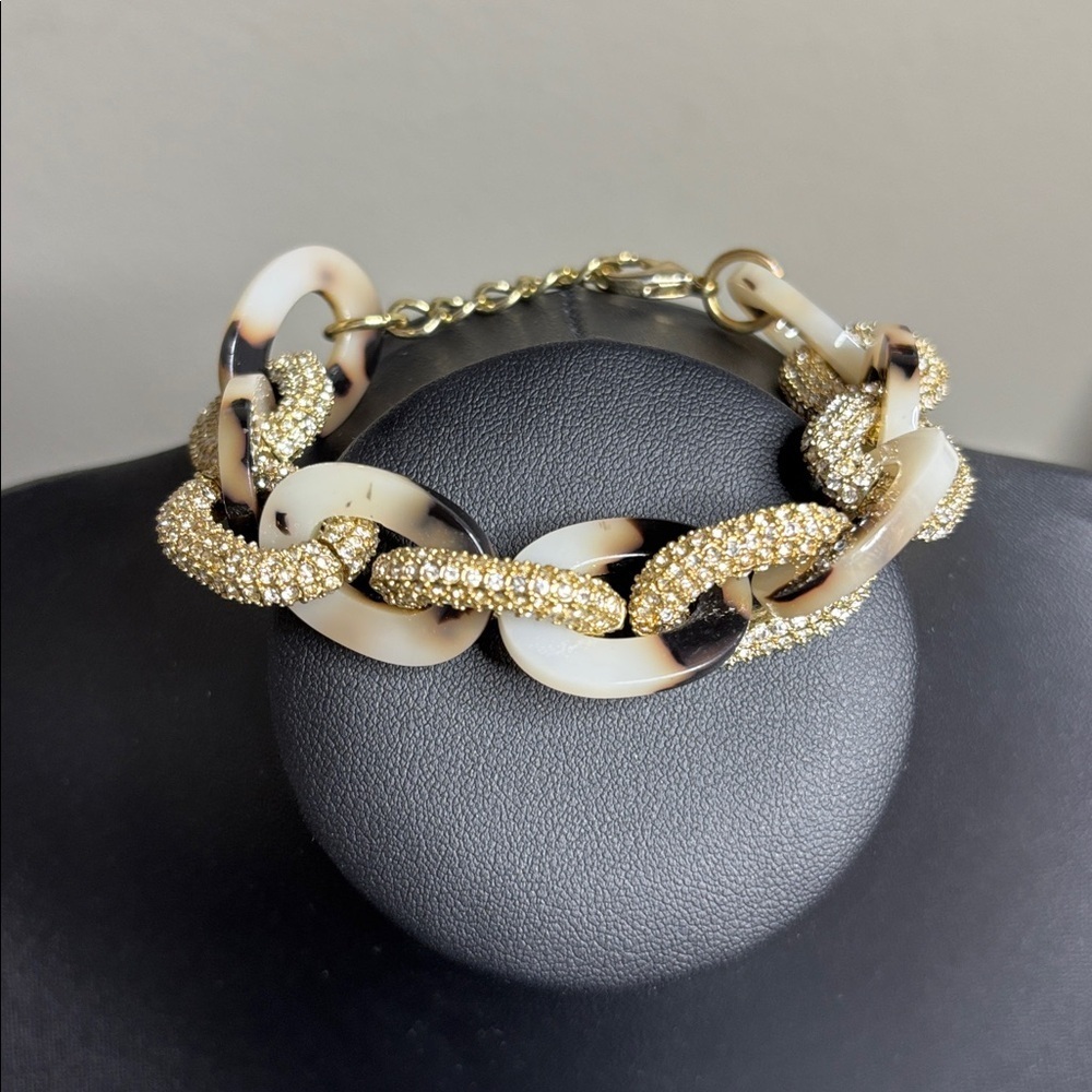 Baublebar Tortoise Shell and Gold Chunky Chain Bracelet Rhinestone Jewelry